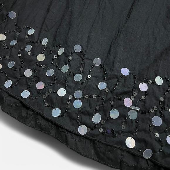 VTG 90s Phool Black Cotton & Iridescent Beaded Tiered Beach Goth Maxi Skirt L/XL - Picture 2 of 7